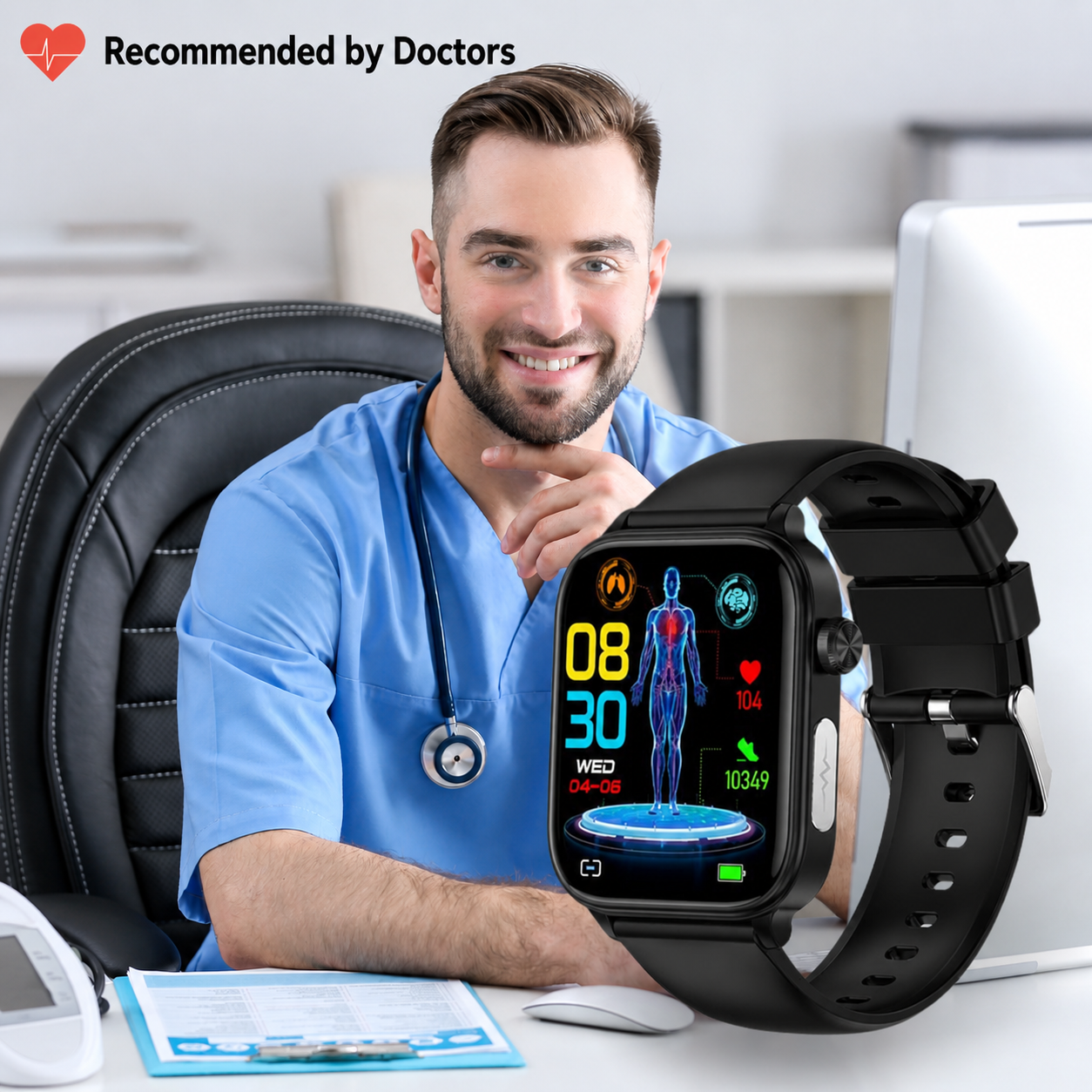 Smartwatch met SOS-noodalarm en valdetectie | Hartslag-, zuurstof- en activiteitsmeting | Bluetooth en waterdicht