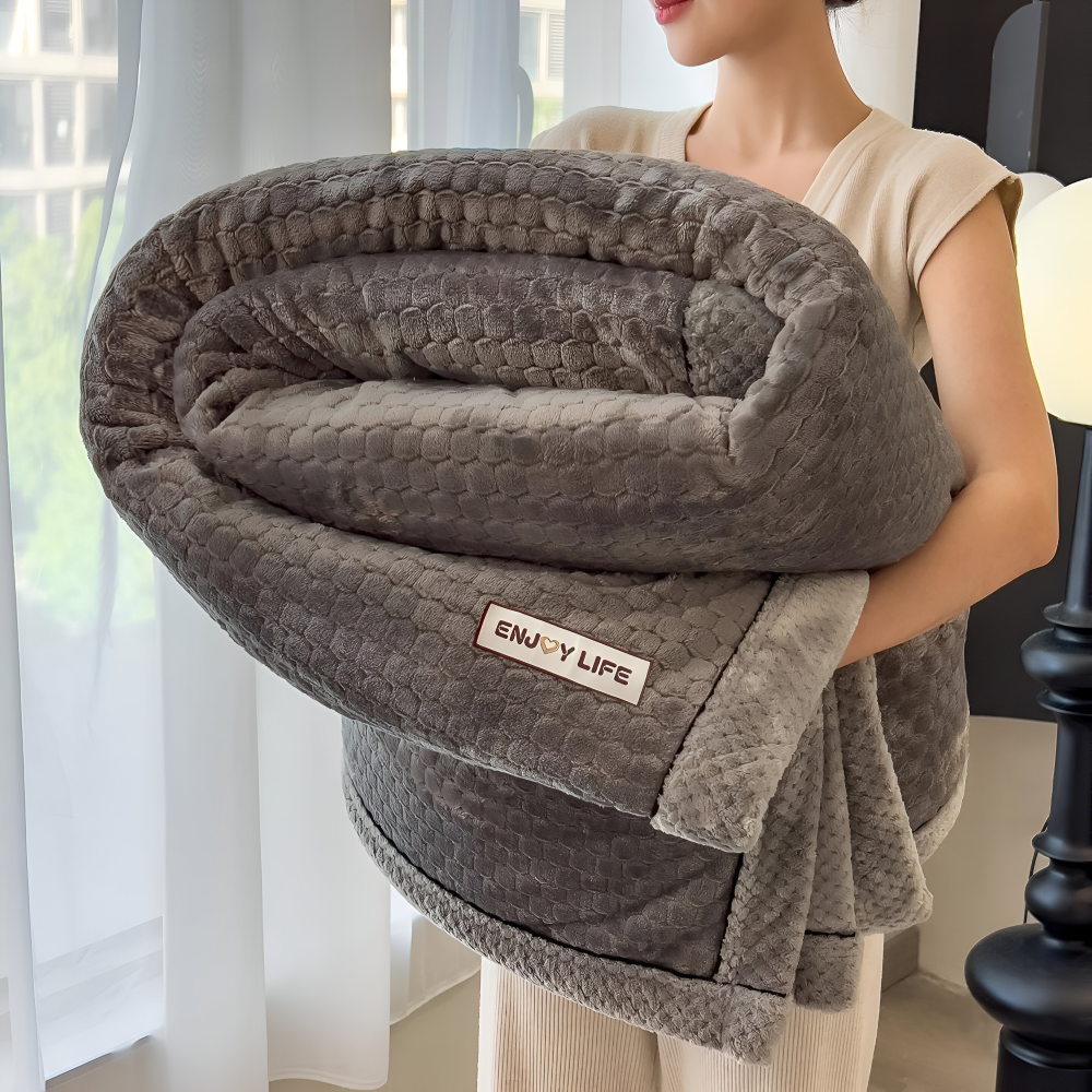 Zachte Fleece Deken met Patchworkpatroon – Warme Winterplaid van 300–350 g/m²