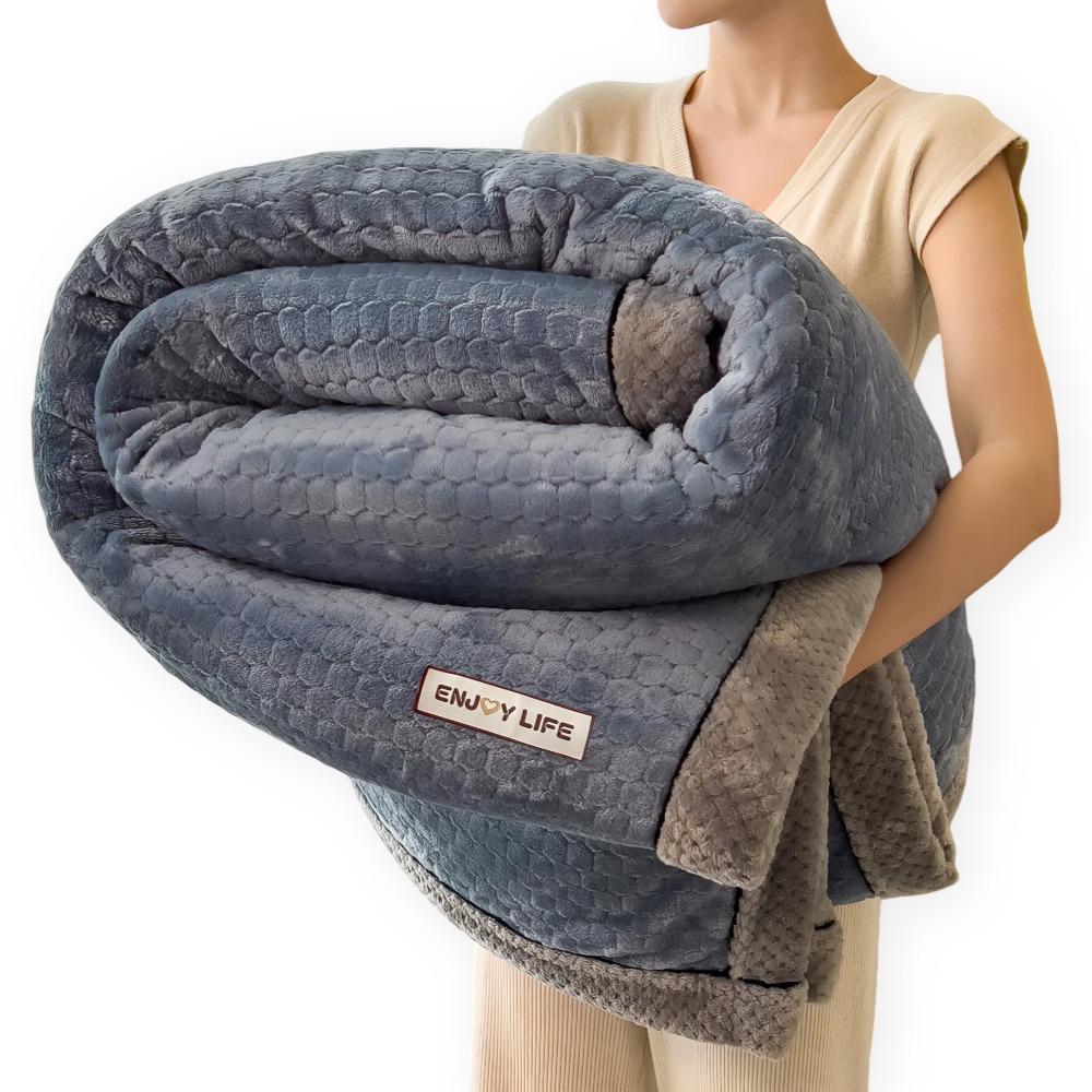 Zachte Fleece Deken met Patchworkpatroon – Warme Winterplaid van 300–350 g/m²