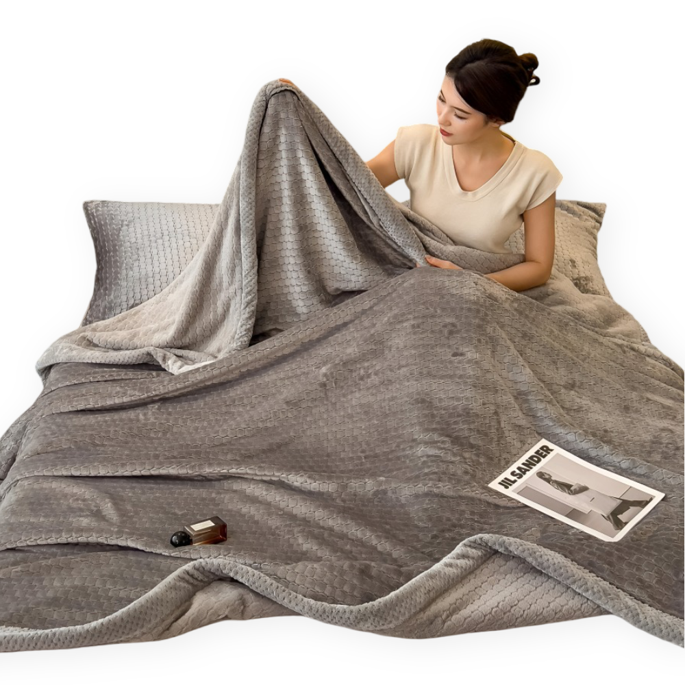 Zachte Fleece Deken met Patchworkpatroon – Warme Winterplaid van 300–350 g/m²