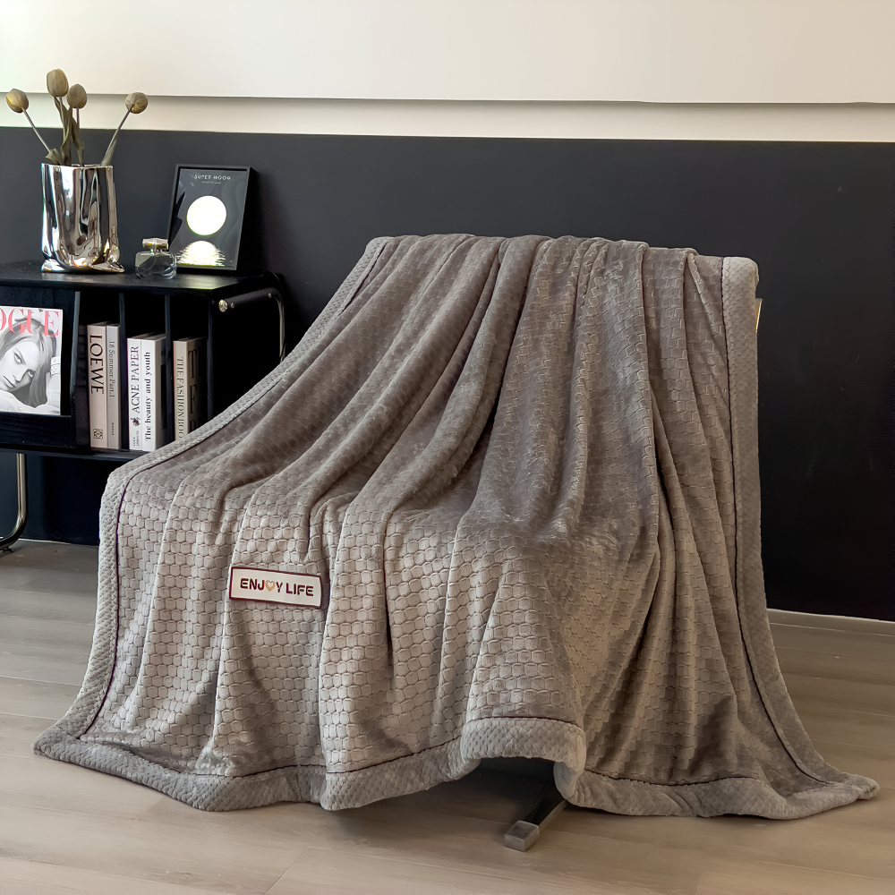 Zachte Fleece Deken met Patchworkpatroon – Warme Winterplaid van 300–350 g/m²