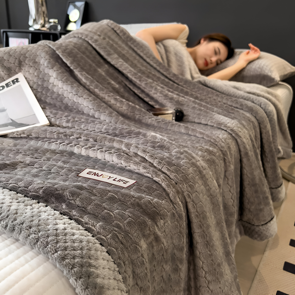 Zachte Fleece Deken met Patchworkpatroon – Warme Winterplaid van 300–350 g/m²