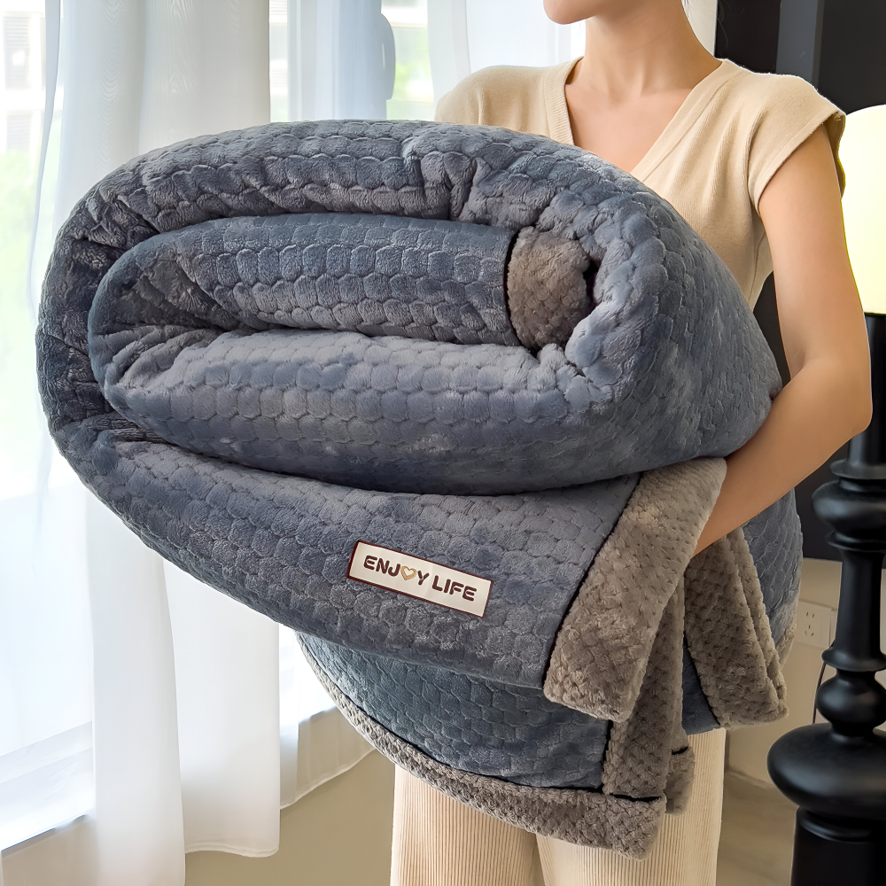 Zachte Fleece Deken met Patchworkpatroon – Warme Winterplaid van 300–350 g/m²