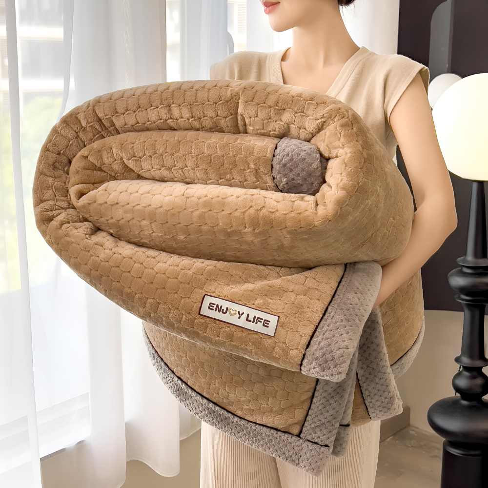 Zachte Fleece Deken met Patchworkpatroon – Warme Winterplaid van 300–350 g/m²