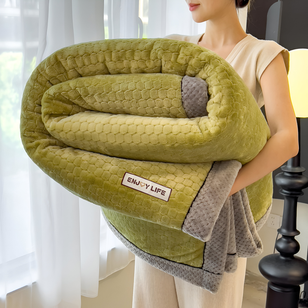 Zachte Fleece Deken met Patchworkpatroon – Warme Winterplaid van 300–350 g/m²