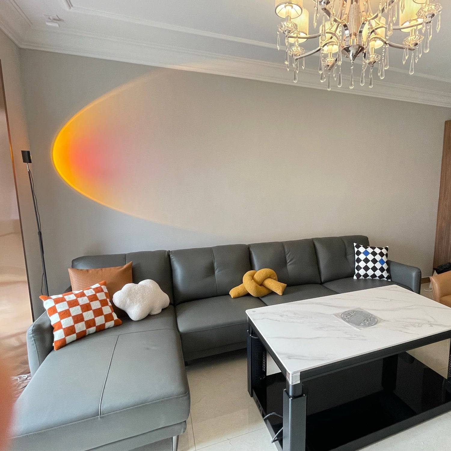 Frendorf | LED Kleurenprojector Vloerlamp | Minimalistisch Halo Licht Effect
