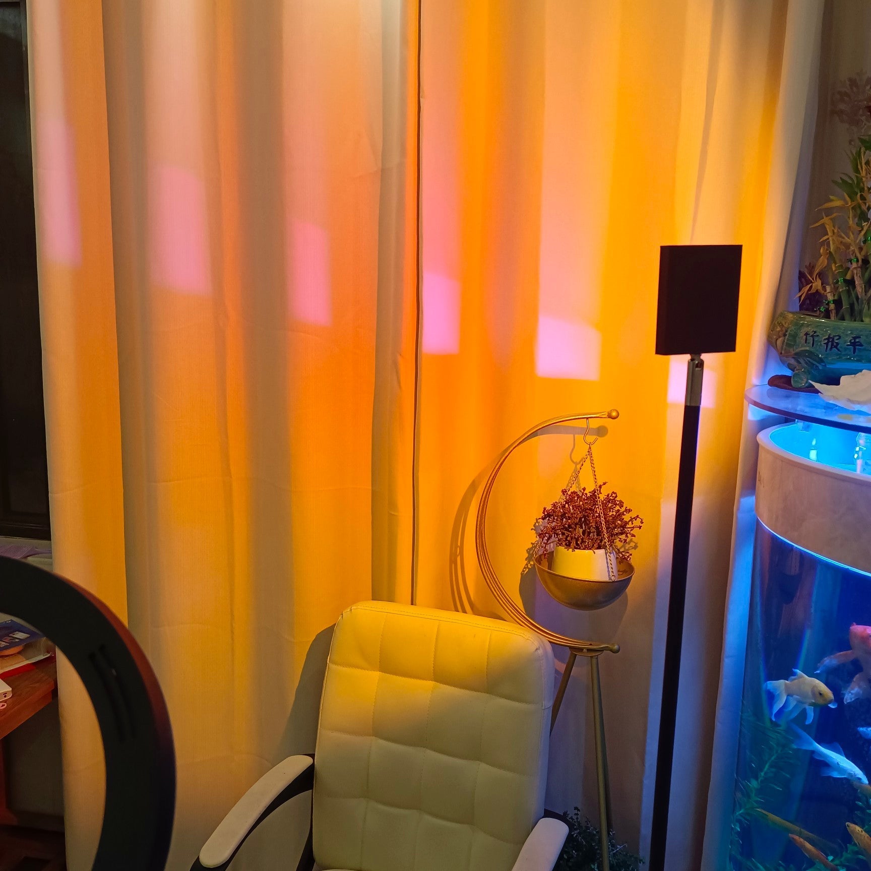 Frendorf | LED Kleurenprojector Vloerlamp | Minimalistisch Halo Licht Effect