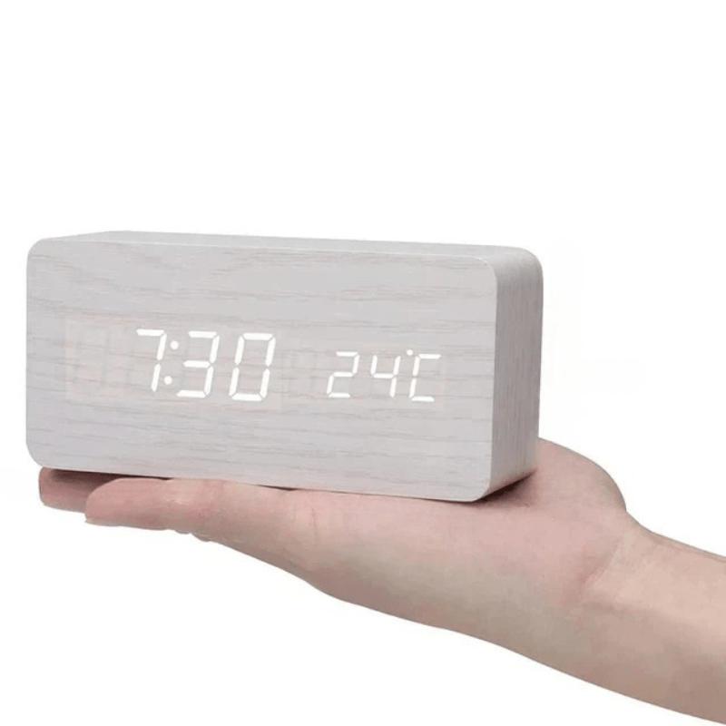 WOODSENSE – LED-houten klok met spraakbesturing voor stijlvolle tijdsaanduiding