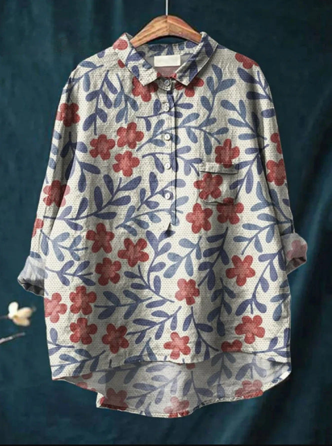 Mary | Blouse van katoen en linnen met bloemenprint