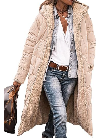 Lange Dames Winterjas Marlina – Omkeerbare Warme Mantel met Teddyvoering