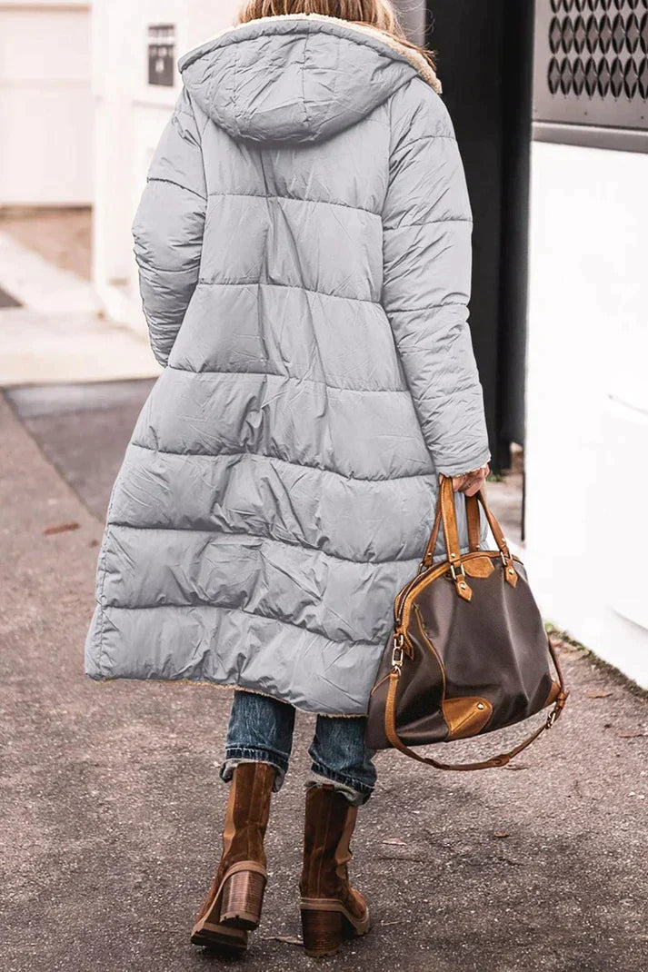 Lange Dames Winterjas Marlina – Omkeerbare Warme Mantel met Teddyvoering