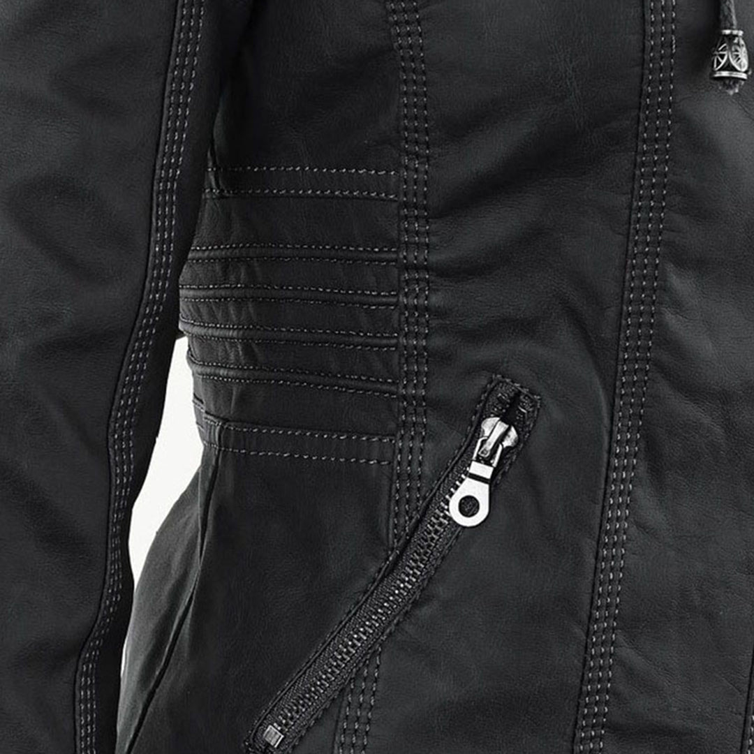 Trendy Dames Leren Jas Alesund – Zwarte PU-Jas met Capuchon en Rits
