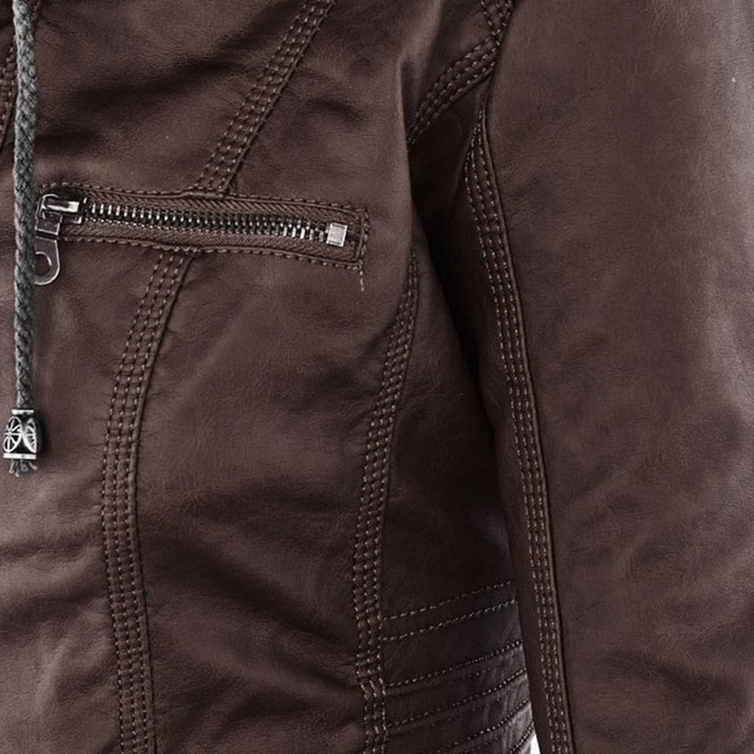 Trendy Dames Leren Jas Alesund – Zwarte PU-Jas met Capuchon en Rits