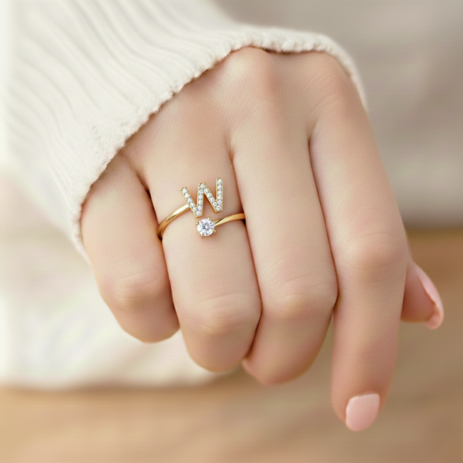 MonoCharm | Verstelbare Initial Ring Classic met Cadeau Doos en Kaart Bericht