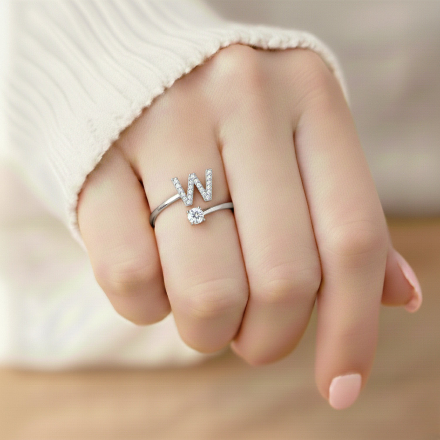 MonoCharm | Verstelbare Initial Ring Classic met Cadeau Doos en Kaart Bericht
