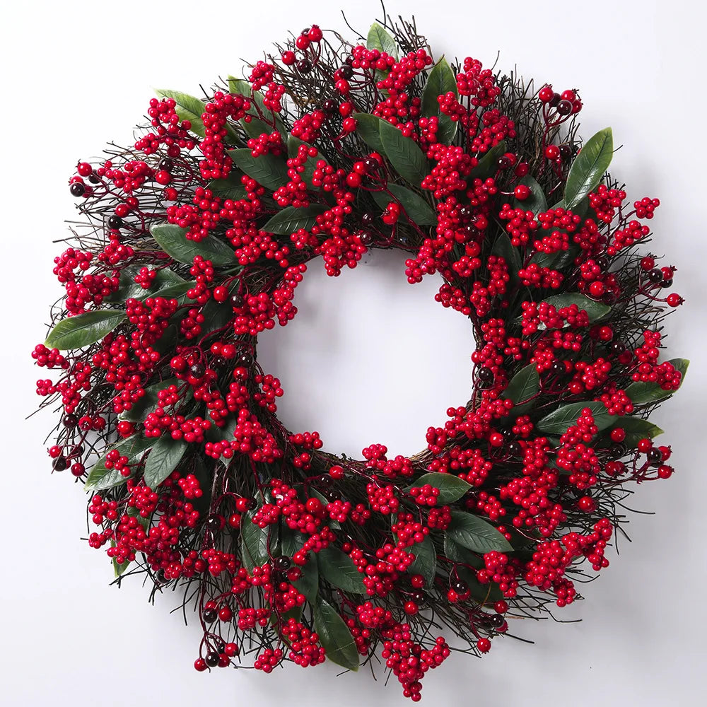Kerstkrans | Realistische cypressen- & rode-bessen-decoratie | Binnen & Buiten