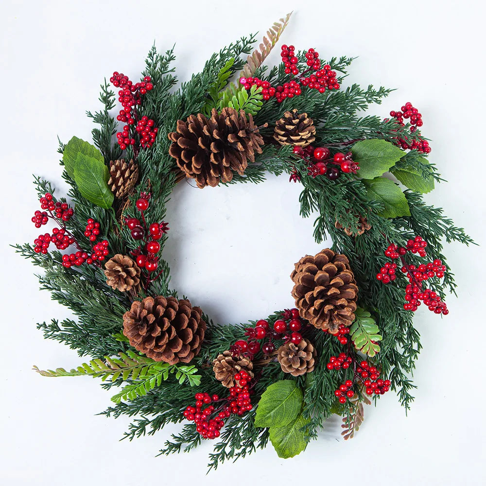 Kerstkrans | Realistische cypressen- & rode-bessen-decoratie | Binnen & Buiten