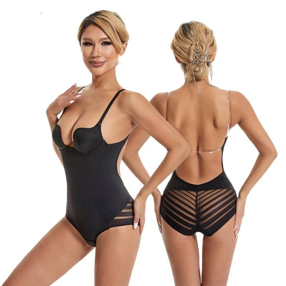 Dames Rugloze Shapewear Bodysuit met Ingebouwd Ondersteunend Beha & Open-Kruis Ontwerp