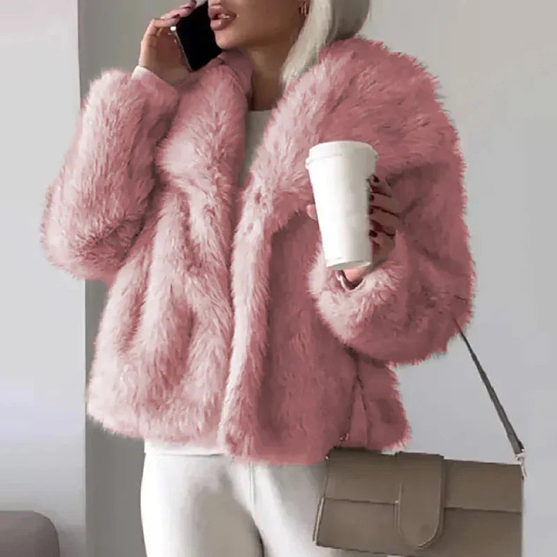 Fluffy Chic Damesjack – Korte Kunstbontjas voor Herfst en Winter