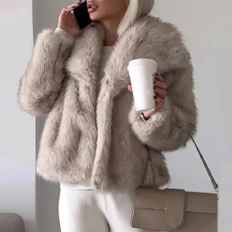 Fluffy Chic Damesjack – Korte Kunstbontjas voor Herfst en Winter