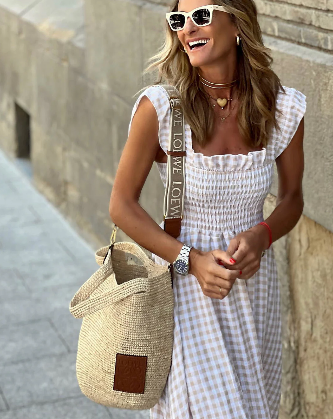 SunnyStyle Gingham-Maxikleed | Casual Zomer Elegantie met Ruches aan de Zoom