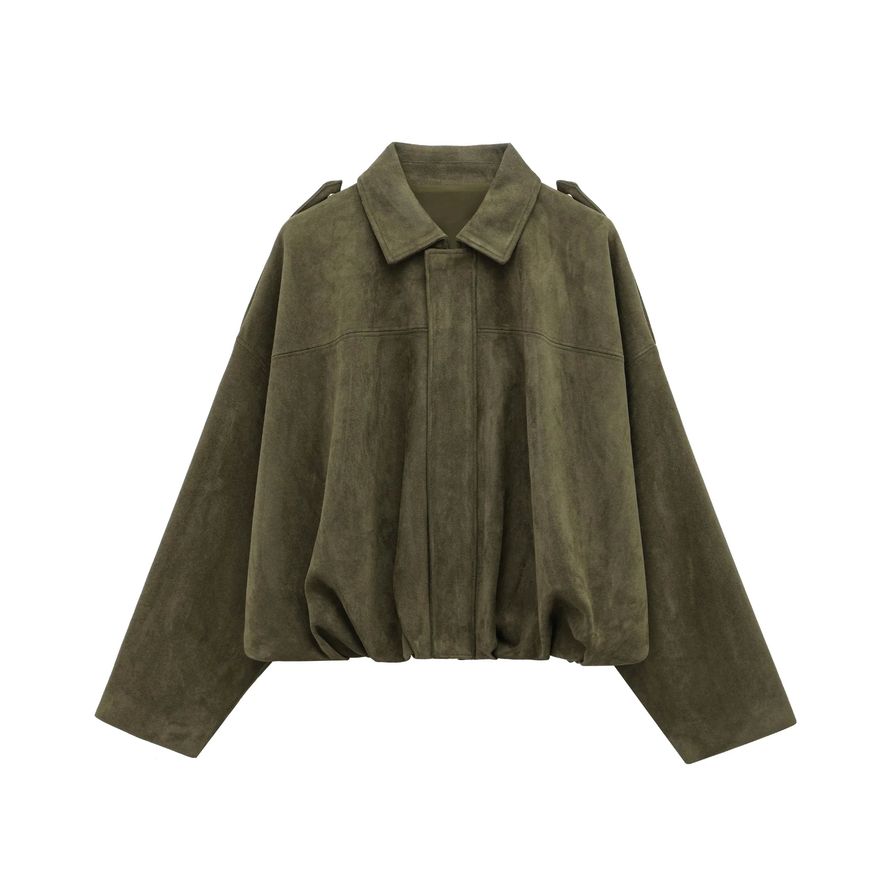 Stijlvolle Dames Suède Bomberjack – Bruin Groen Vintage Look