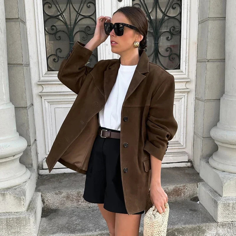 Zwitserse Elegantie Damesjas – Vintage Bruin Leren Demi-Seizoen Look