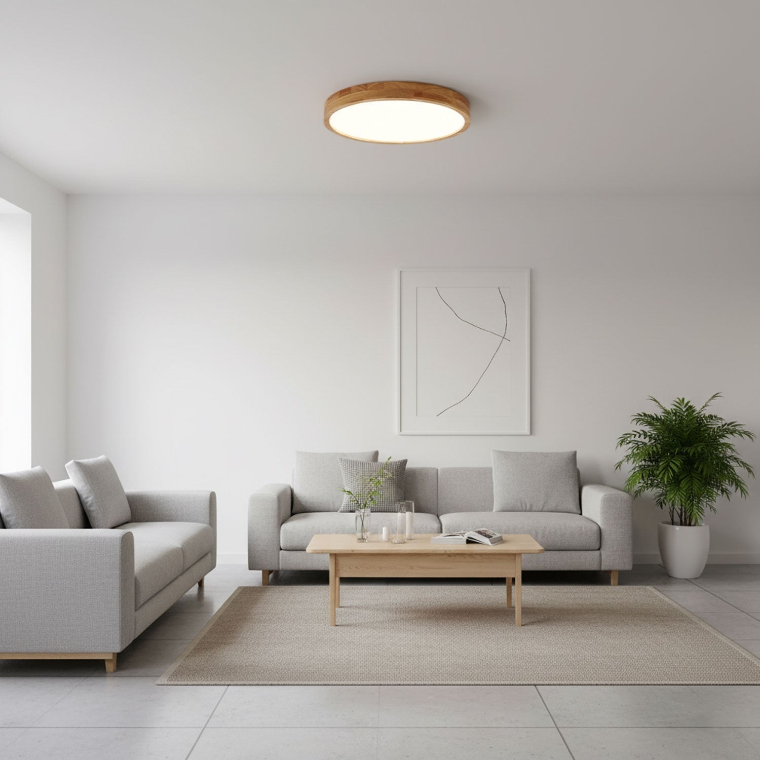 Moderne Scandinavische Ronde Houten LED Plafondlamp 1-Licht
