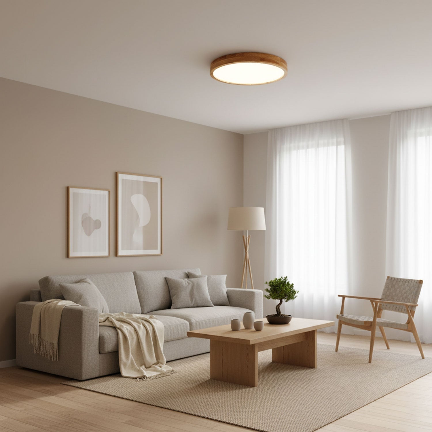 Moderne Scandinavische Ronde Houten LED Plafondlamp 1-Licht