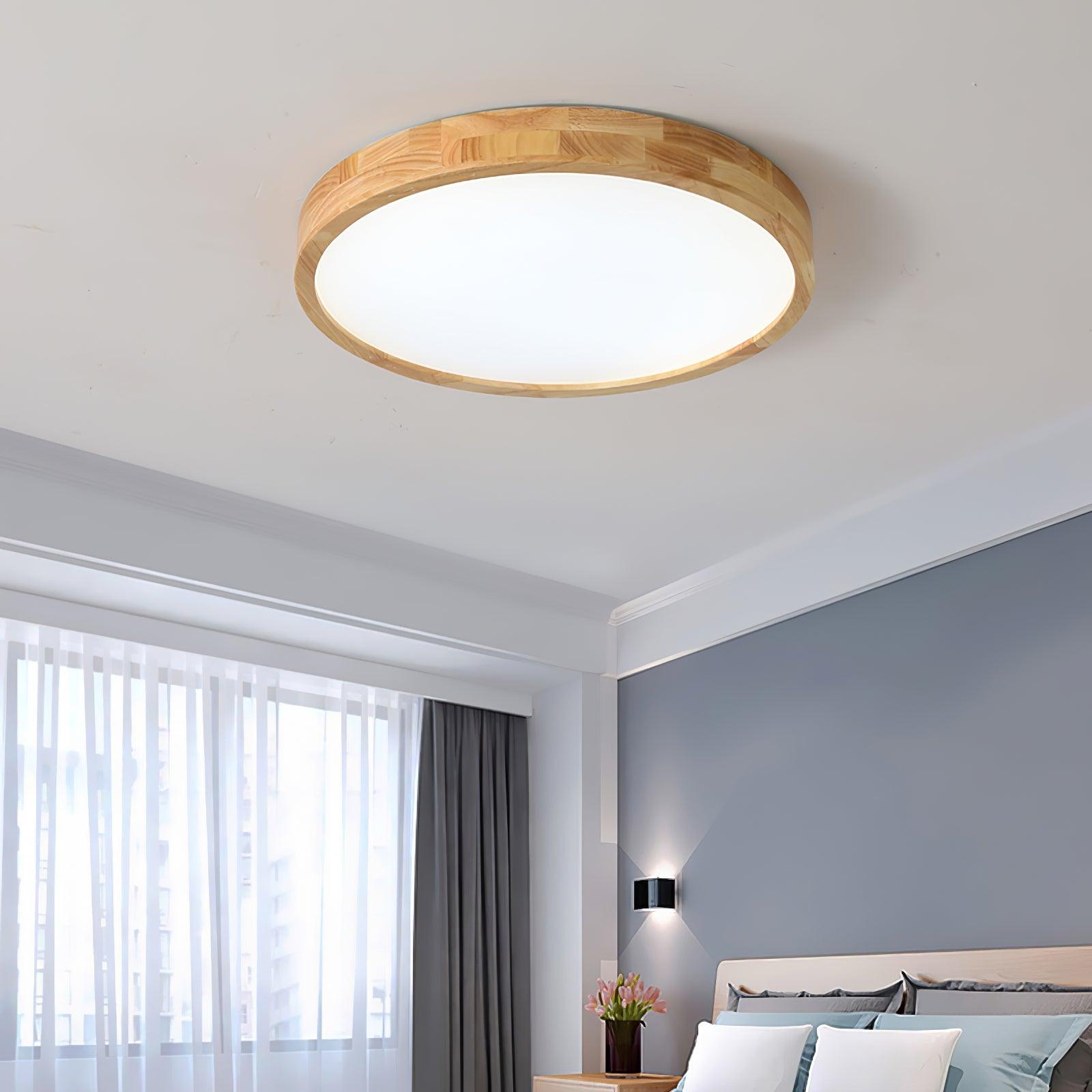 Moderne Scandinavische Ronde Houten LED Plafondlamp 1-Licht