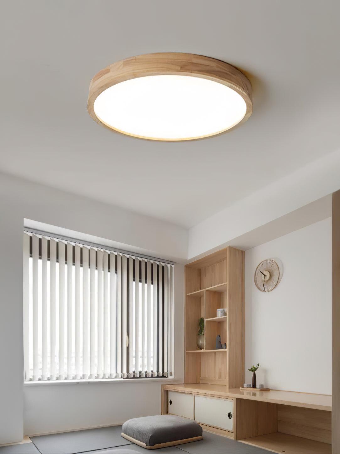 Moderne Scandinavische Ronde Houten LED Plafondlamp 1-Licht