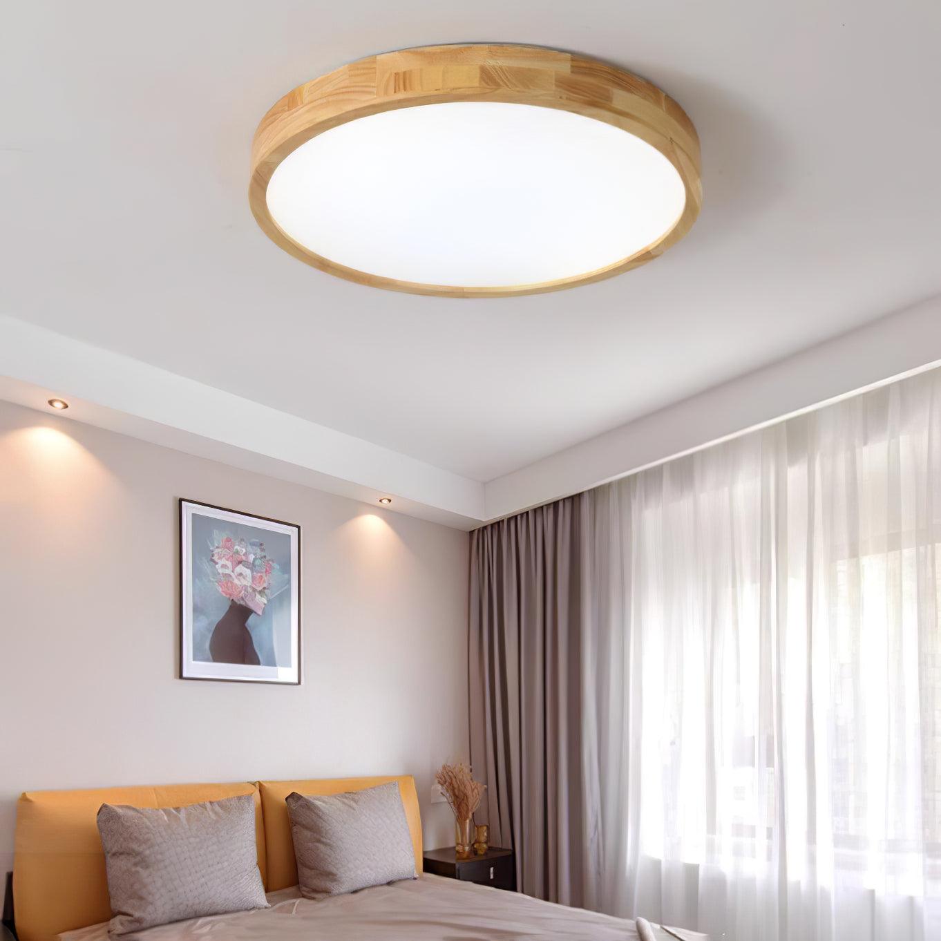 Moderne Scandinavische Ronde Houten LED Plafondlamp 1-Licht