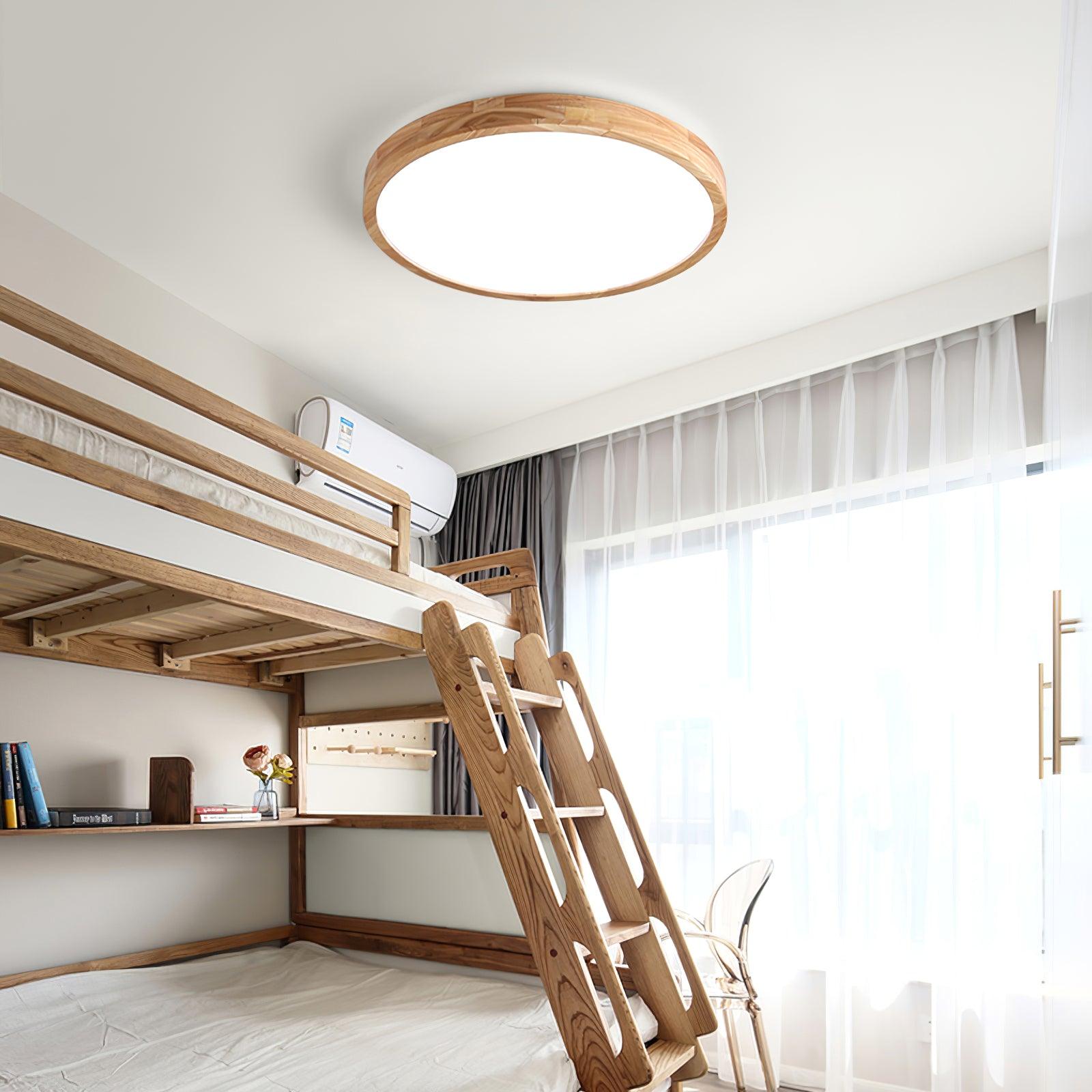 Moderne Scandinavische Ronde Houten LED Plafondlamp 1-Licht