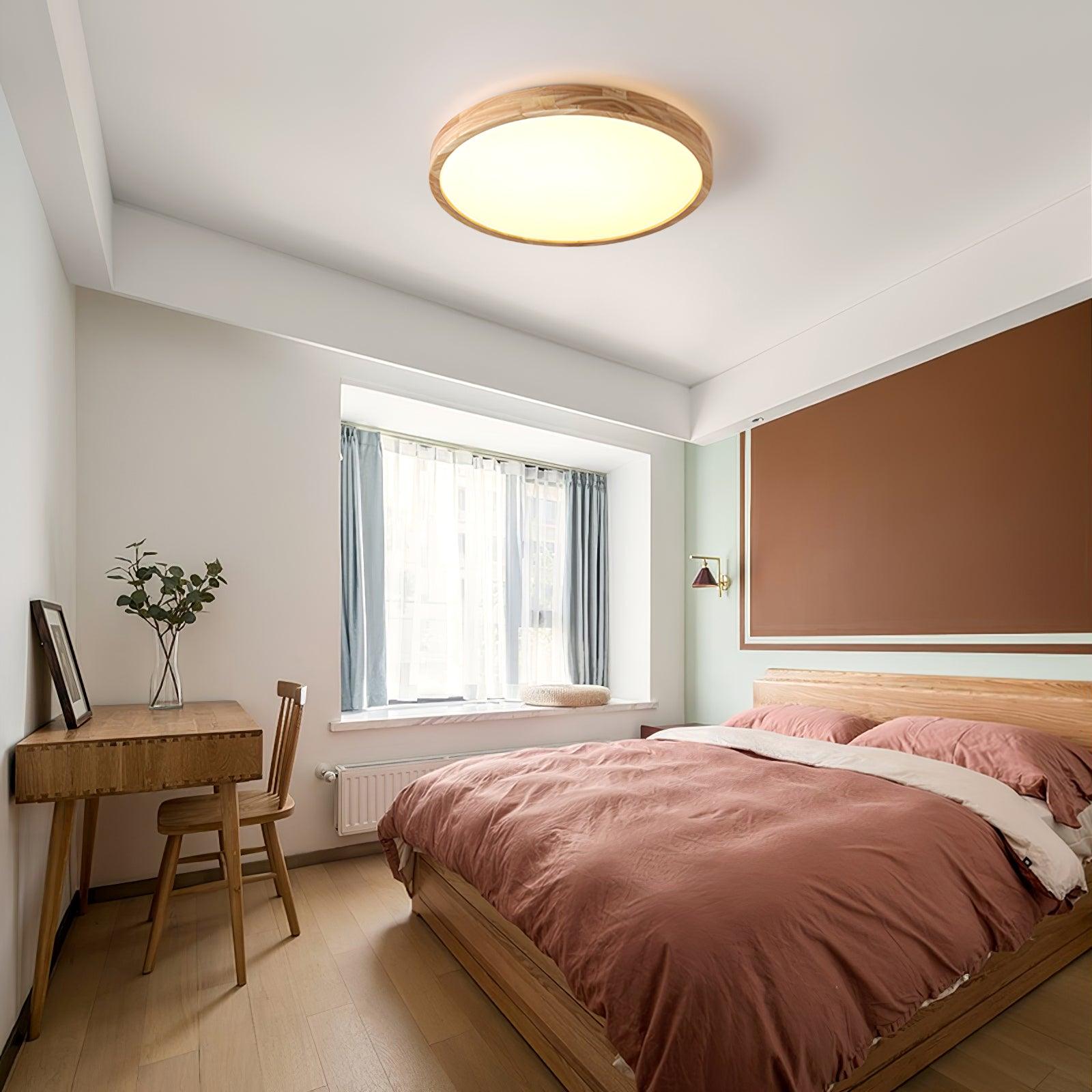 Moderne Scandinavische Ronde Houten LED Plafondlamp 1-Licht