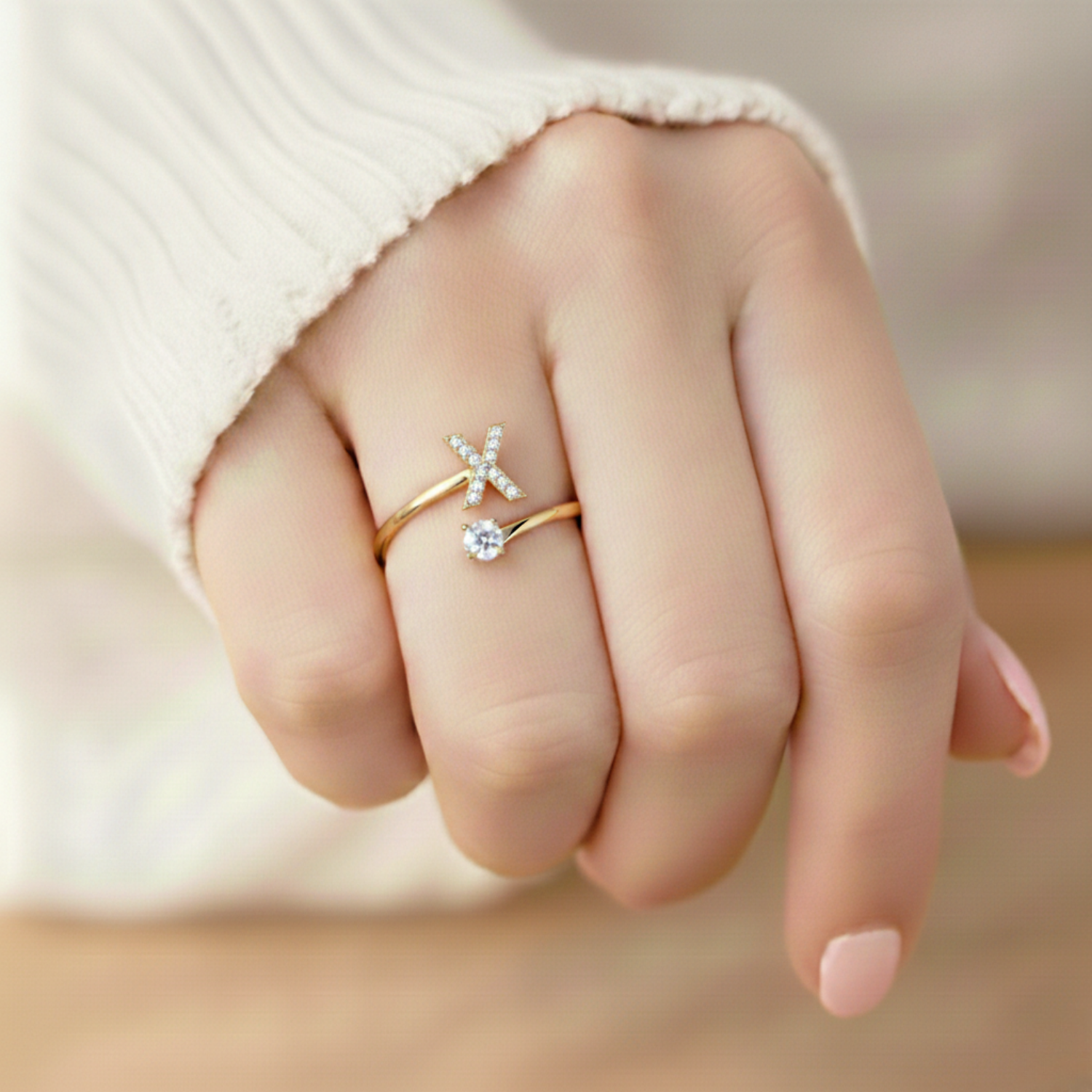 MonoCharm | Verstelbare Initial Ring Classic met Cadeau Doos en Kaart Bericht