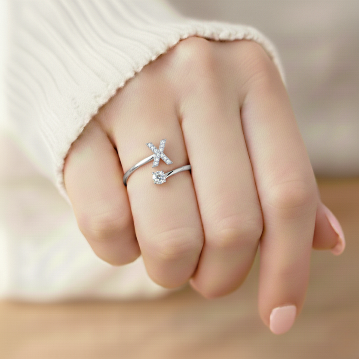 MonoCharm | Verstelbare Initial Ring Classic met Cadeau Doos en Kaart Bericht