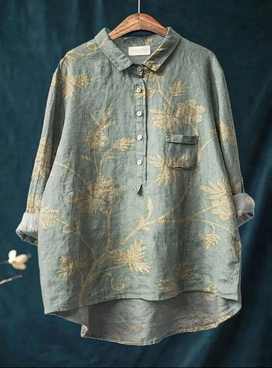 Mary | Blouse van katoen en linnen met bloemenprint