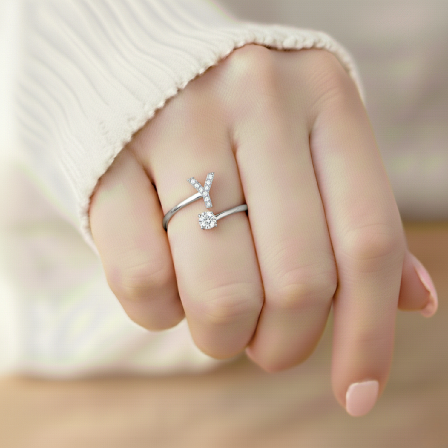 MonoCharm | Verstelbare Initial Ring Classic met Cadeau Doos en Kaart Bericht