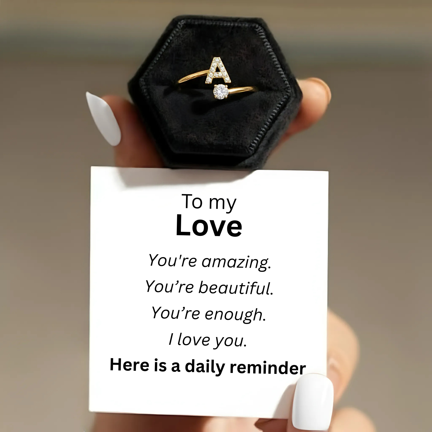 MonoCharm | Verstelbare Initial Ring Classic met Cadeau Doos en Kaart Bericht