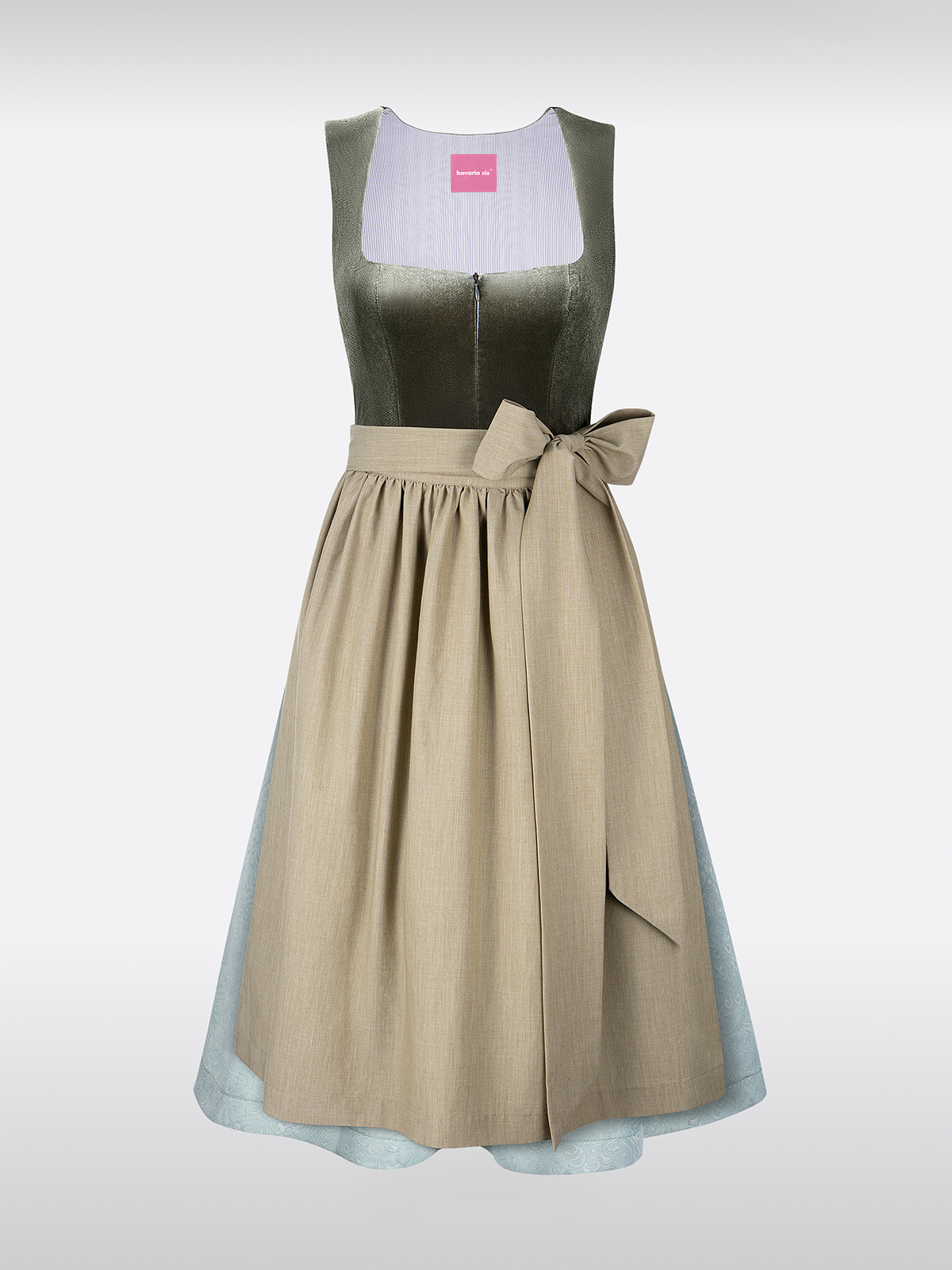 Wildleder Dirndl in Groen met Rechte Uitsnede