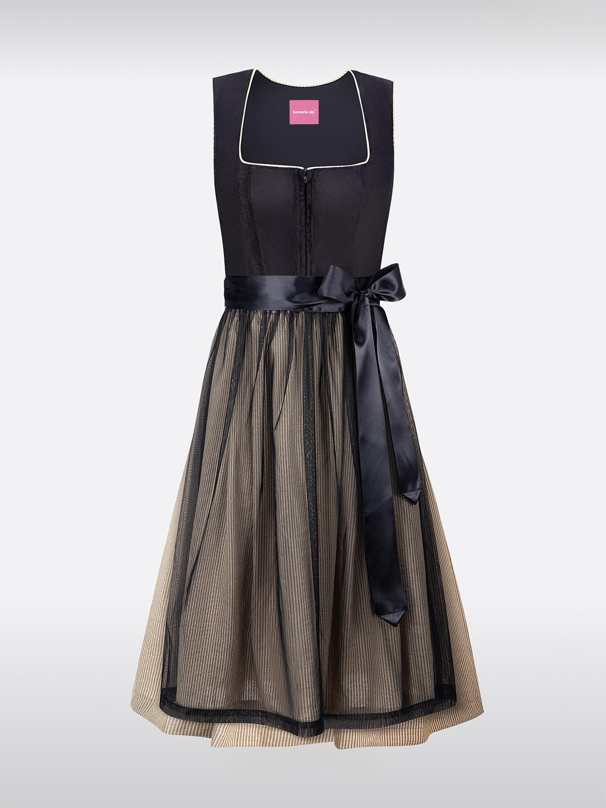 Zwarte Rechte Halslijn Gestructureerde Dirndl