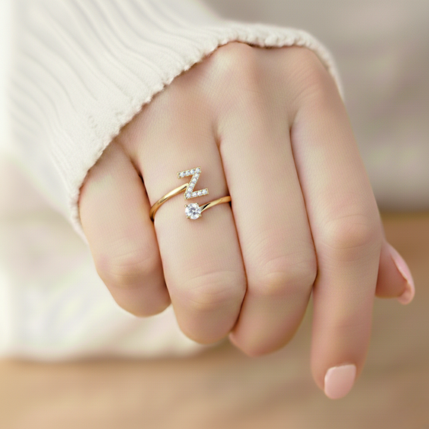 MonoCharm | Verstelbare Initial Ring Classic met Cadeau Doos en Kaart Bericht
