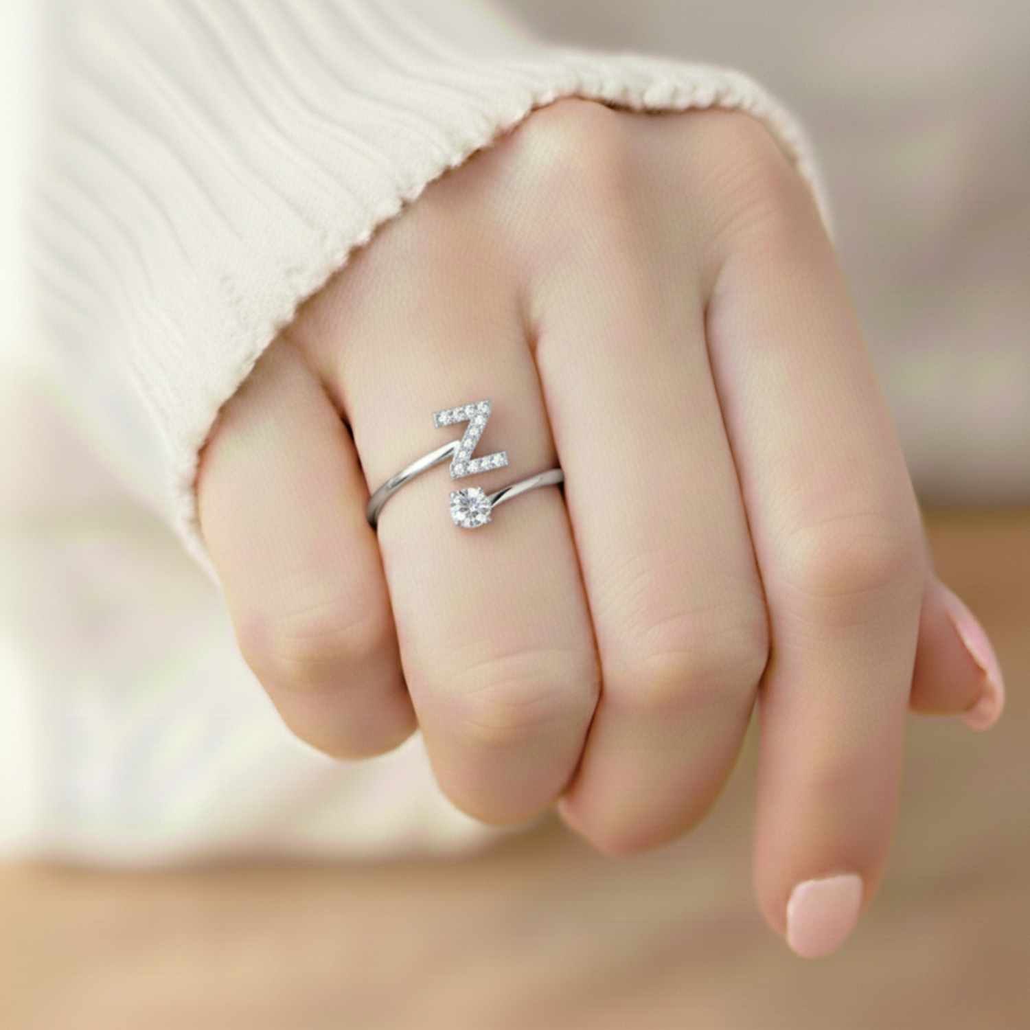 MonoCharm | Verstelbare Initial Ring Classic met Cadeau Doos en Kaart Bericht