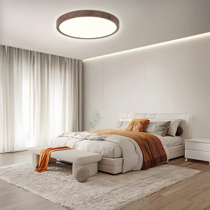 Moderne Circulaire Plafondlamp met Verstelbare LED Verlichting in Warm Walnootkleur voor Woonkamer en Slaapkamer