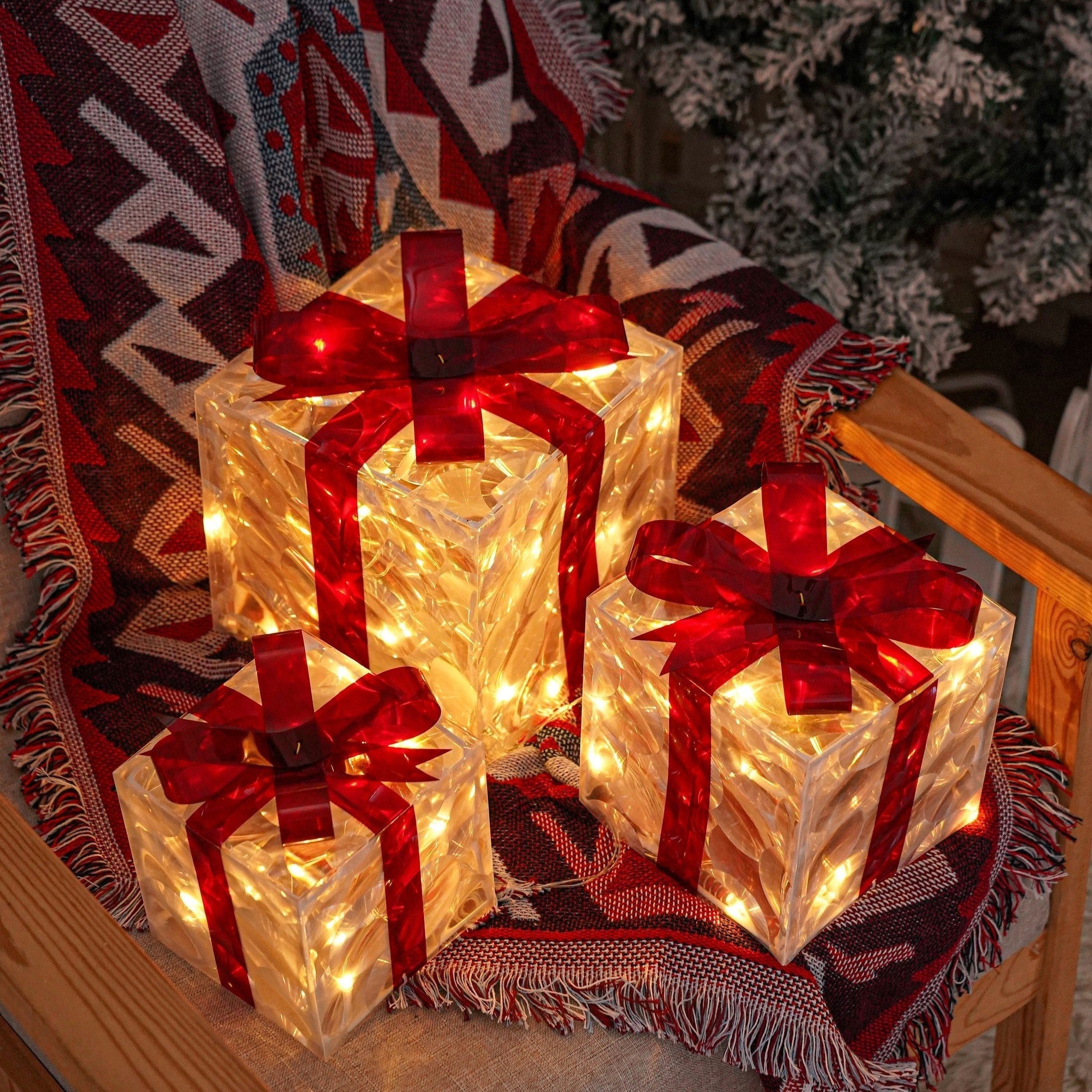 GlowBox LED Cadeauboxen – Set van 3 verlichte kerstcadeaus voor binnen en buiten