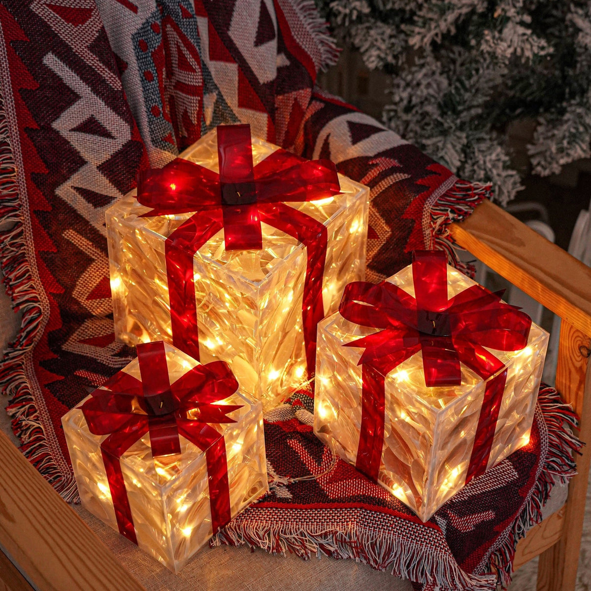 LED Kerstcadeauverlichting – Set van 3 Verlichte Geschenkdozen voor Binnen & Buiten