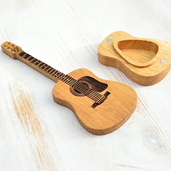 Houten Gitaar-Pick-Doos met Standaard