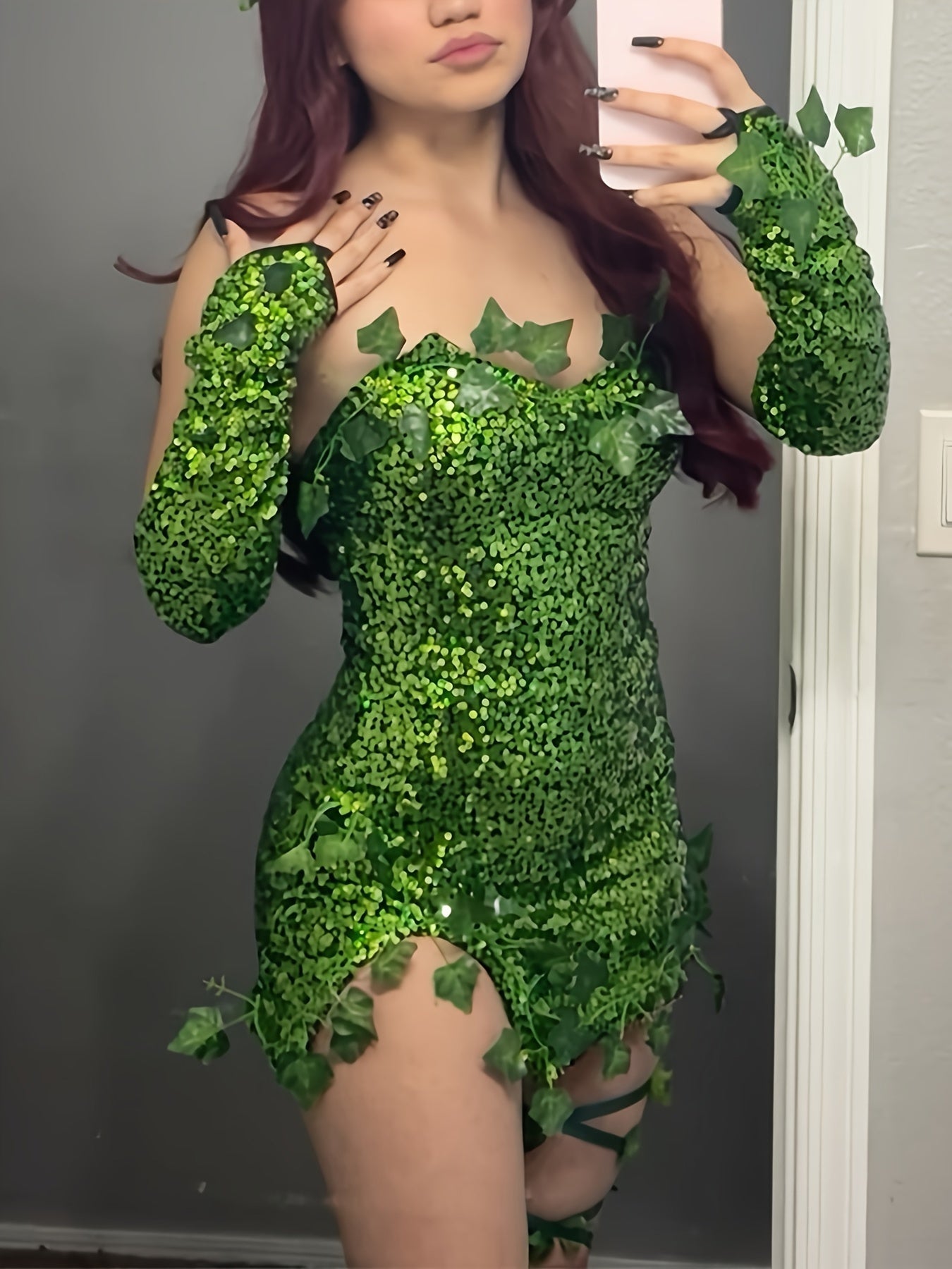 Vrouwen Pailletten Blad Halloween Kostuum Jurk | Strapless Mini