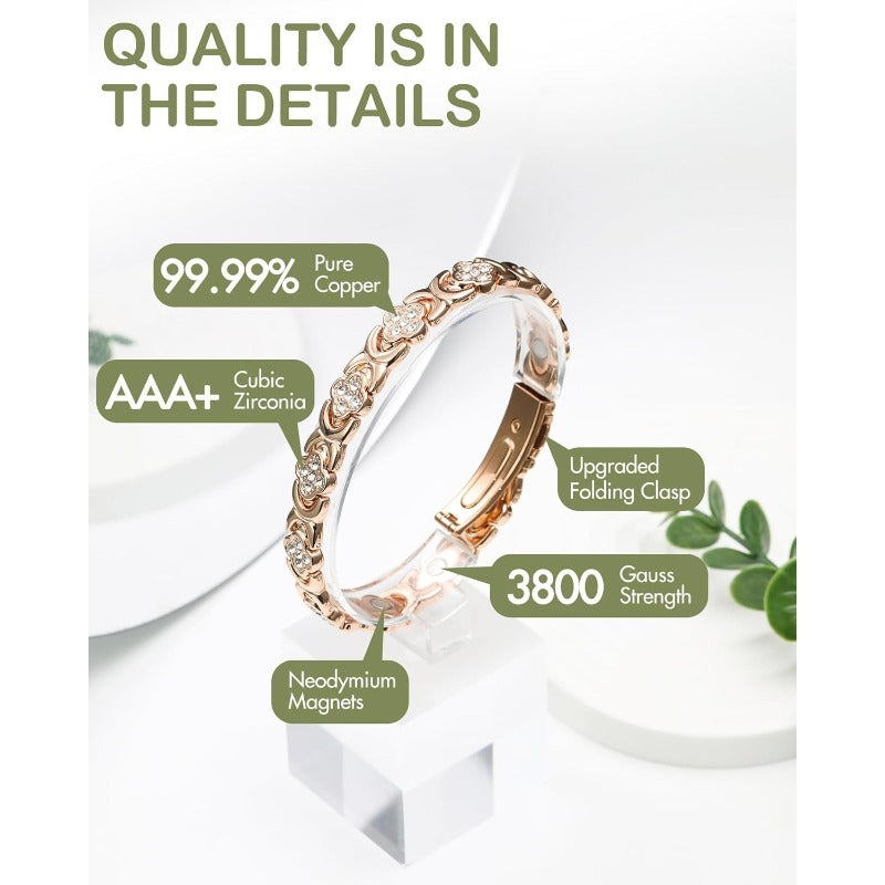 GlamClover Infinity Klaver Koper Magnetische Armband met Versteller