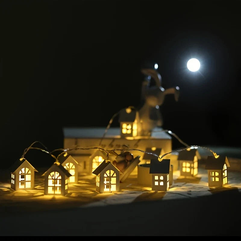 LED Kerstverlichting met Minihuisjes – Decoratieve Lichtslinger voor Binnen